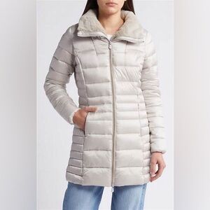 Save The Duck Caroline 7/XXL Satin Puffer Jacket “Rainy Beige” silver taupe